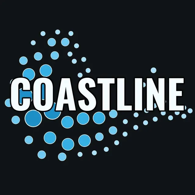 Coastline logo: blue wave dots and COASTLINE in white on black